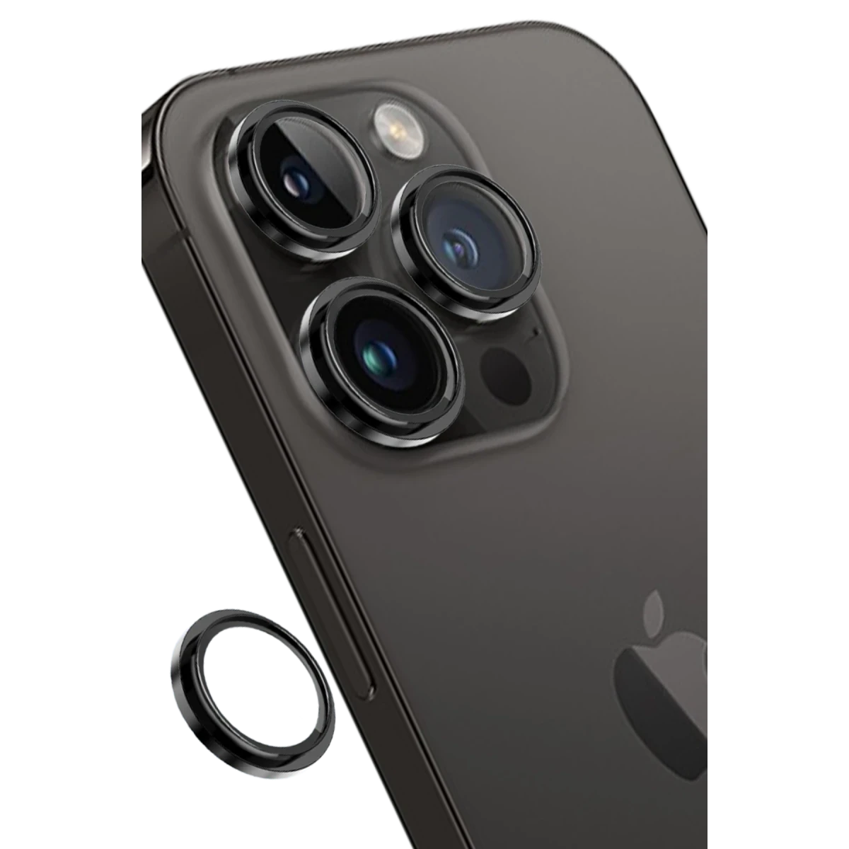 Keephone Apple iPhone 14 Pro Max Capital Alüminyum AR Kamera Lens Koruyucu - Siyah